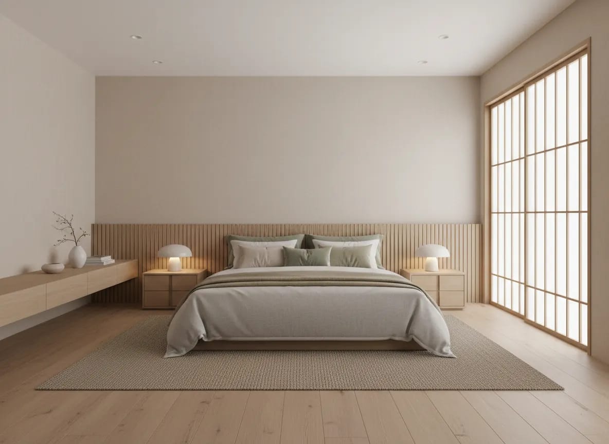 Generate a bedroom in japandi style