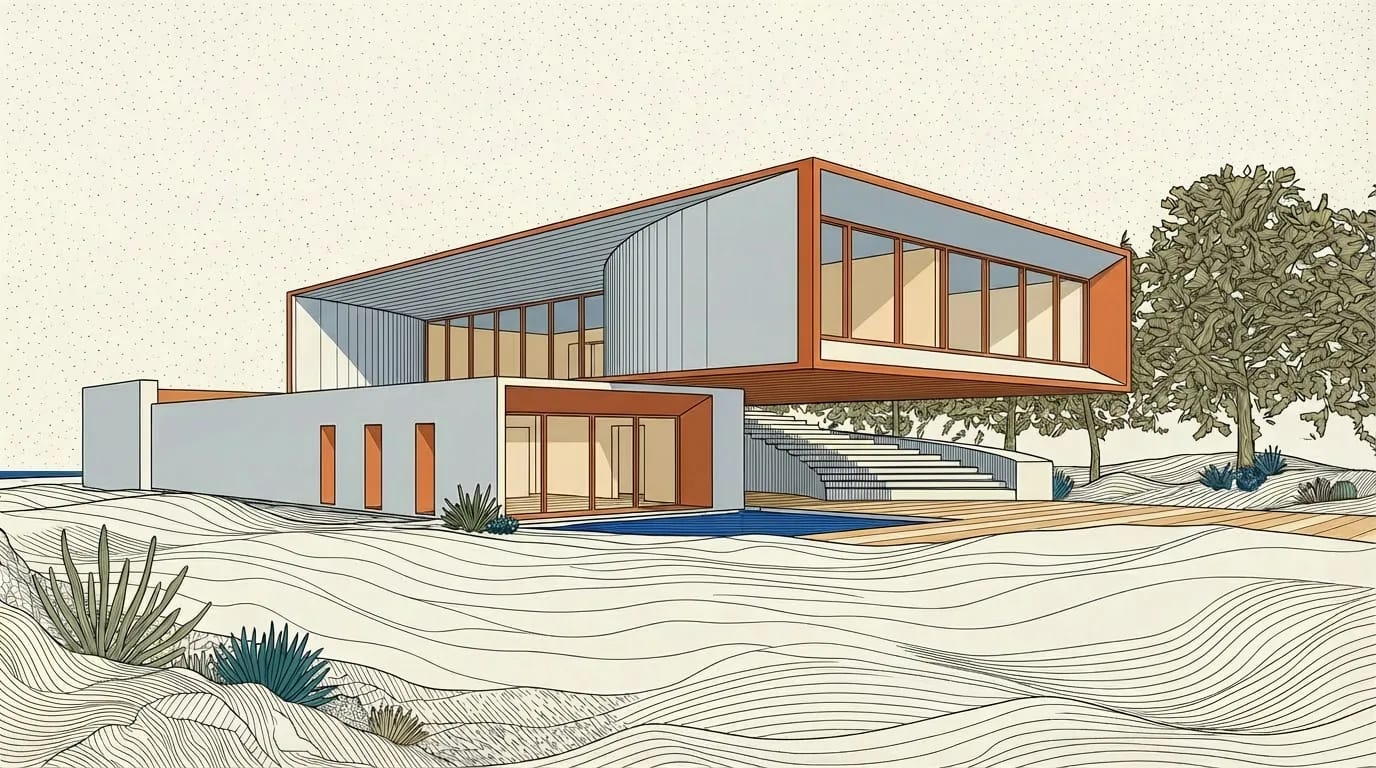 Use the model image as a base to generate a rendering in the style of the reference graphic.