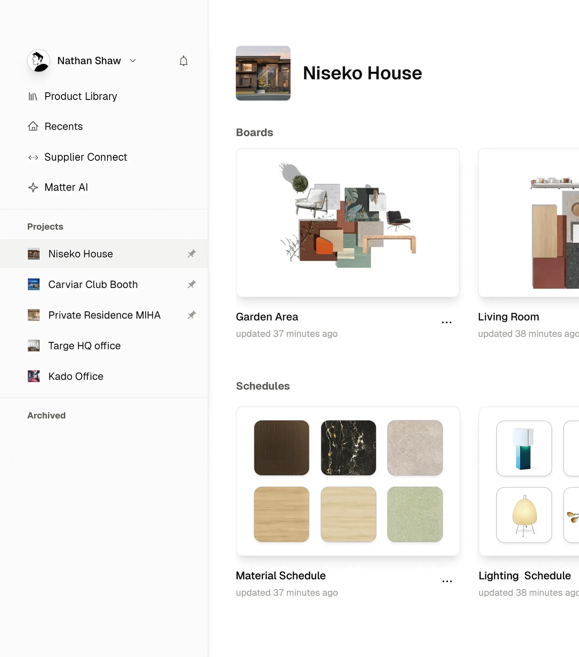 Hero banner showcasing the scheduling tool for interior design materials and products