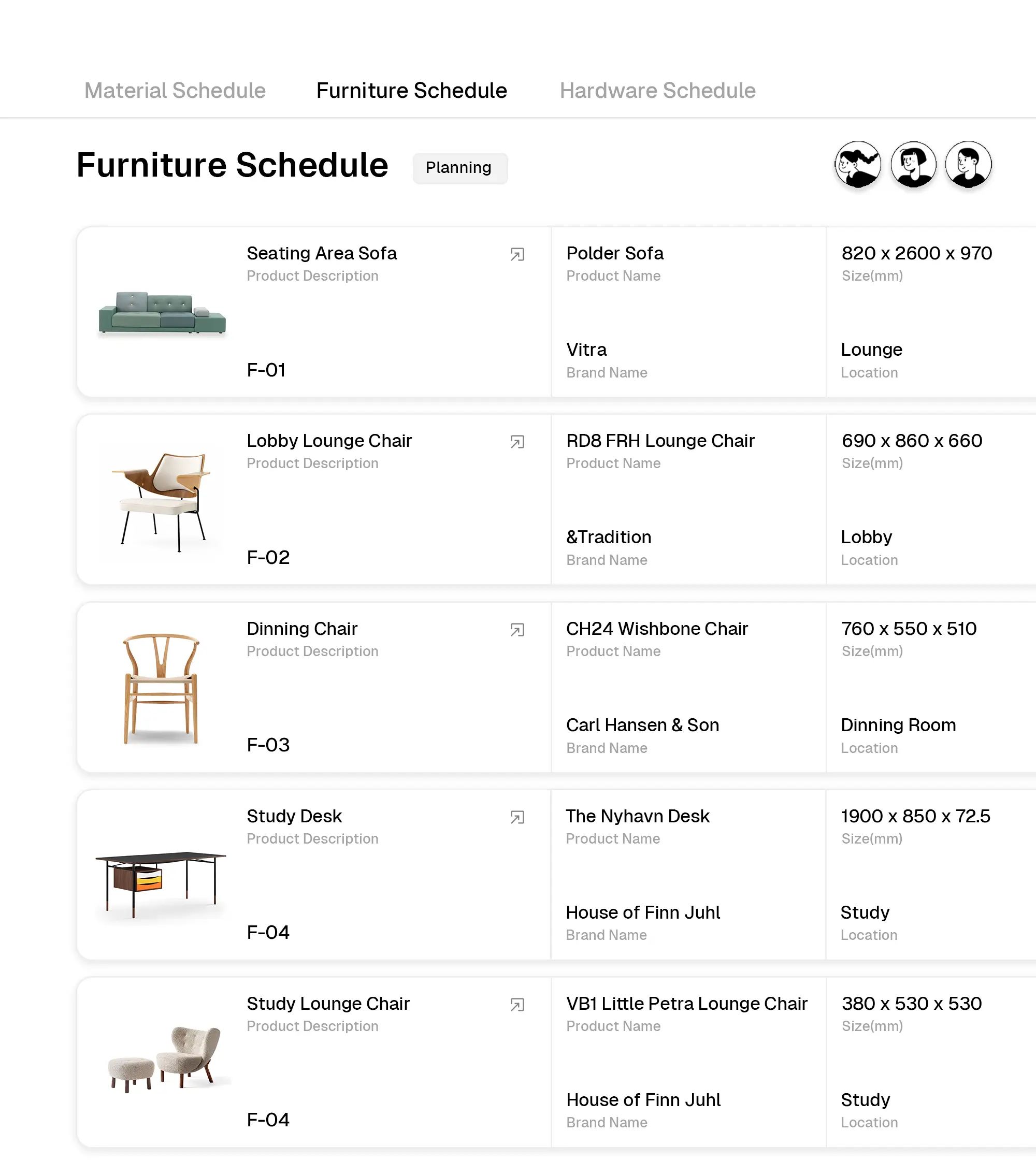 Hero banner image showcasing the schedule tool for interior design material and product scheduling.